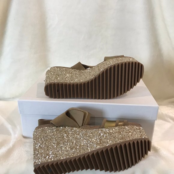 Pedro Garcia Gold and Tan Wedge Sandals 39 - Picture 4 of 6